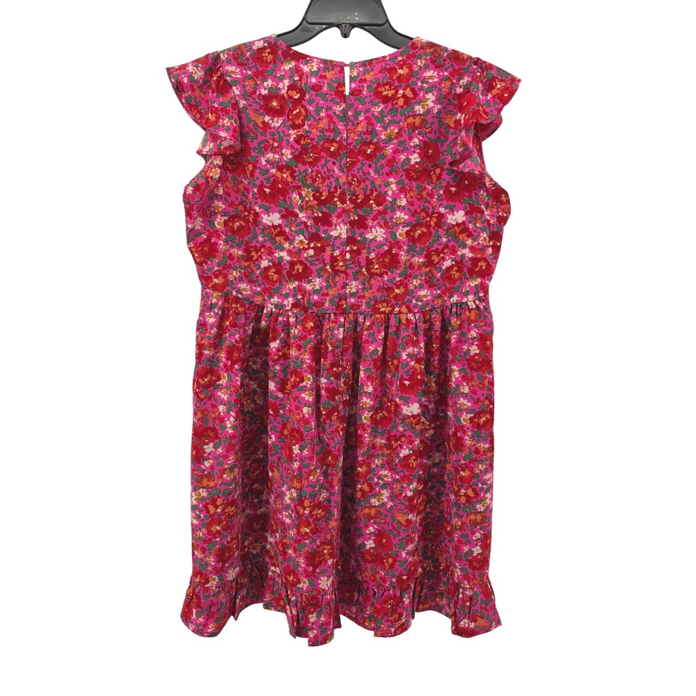 Jodifl Pink Red Floral Flutter Sleeve Babydoll Mini Dress Womens Large Flowy - Picture 2 of 7